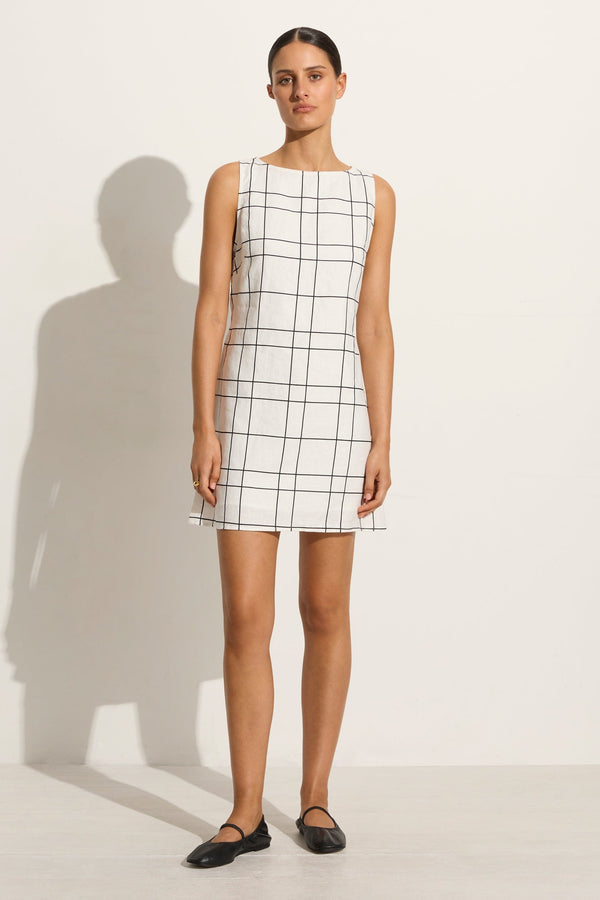 faithfull the brand Lui Mini Dress Letizia Check White - Final Sale