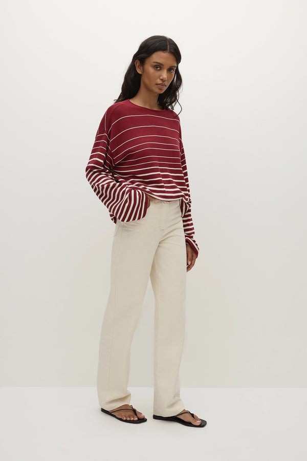 Faithfull The Brand Lyana Top Scandi Stripe Red Cream
