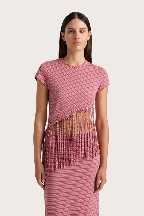 Faithfull The Brand Maceio T-Shirt Vermillion Stripe - Final Sale