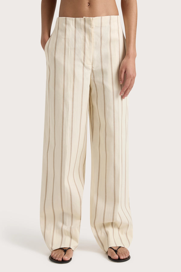 Faithfull The Brand Maeve Stripe Trouser Shadow Stripe Butter - Final Sale
