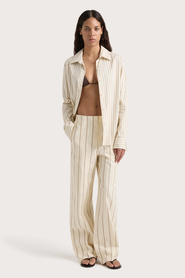 faithfull the brand Maeve Stripe Trouser Shadow Stripe Butter - Final Sale