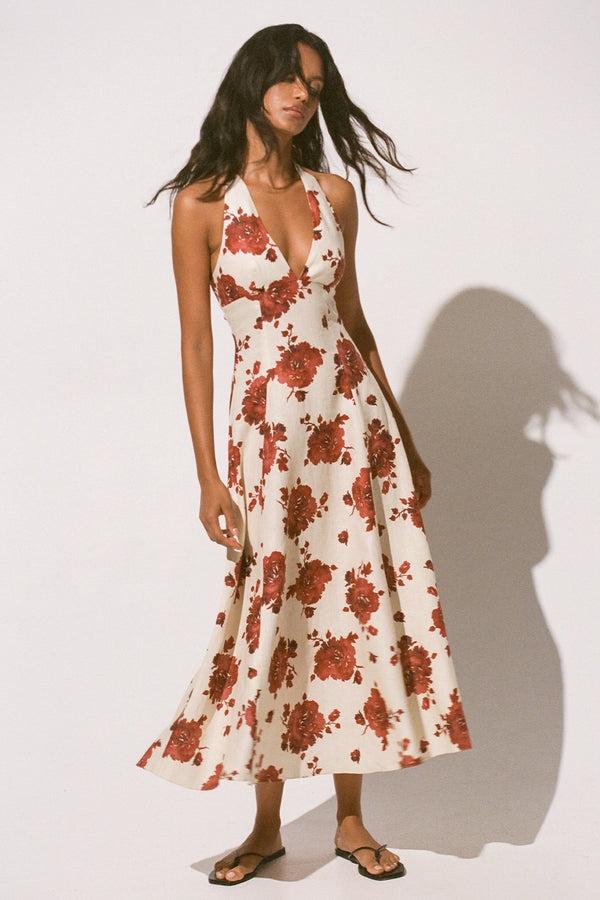 Faithfull The Brand Marais Midi Dress Cecile Floral Garnet