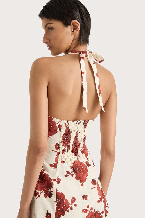 Faithfull The Brand Marais Midi Dress Cecile Floral Garnet