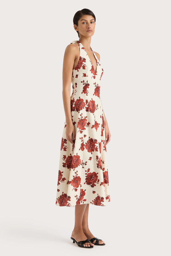 Faithfull The Brand Marais Midi Dress Cecile Floral Garnet