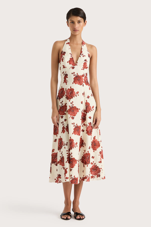 faithfull the brand Marais Midi Dress Cecile Floral Garnet