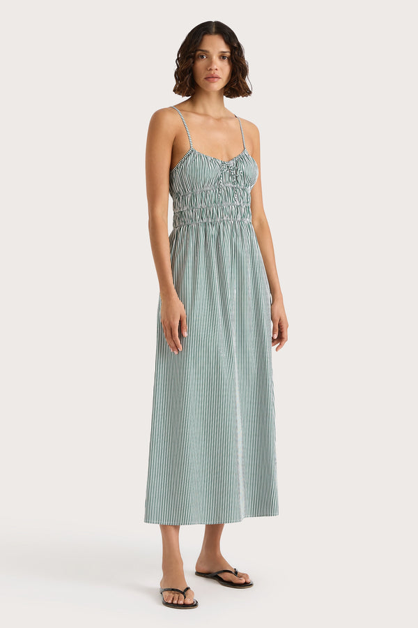 Faithfull The Brand Marianne Midi Dress Green Stripe