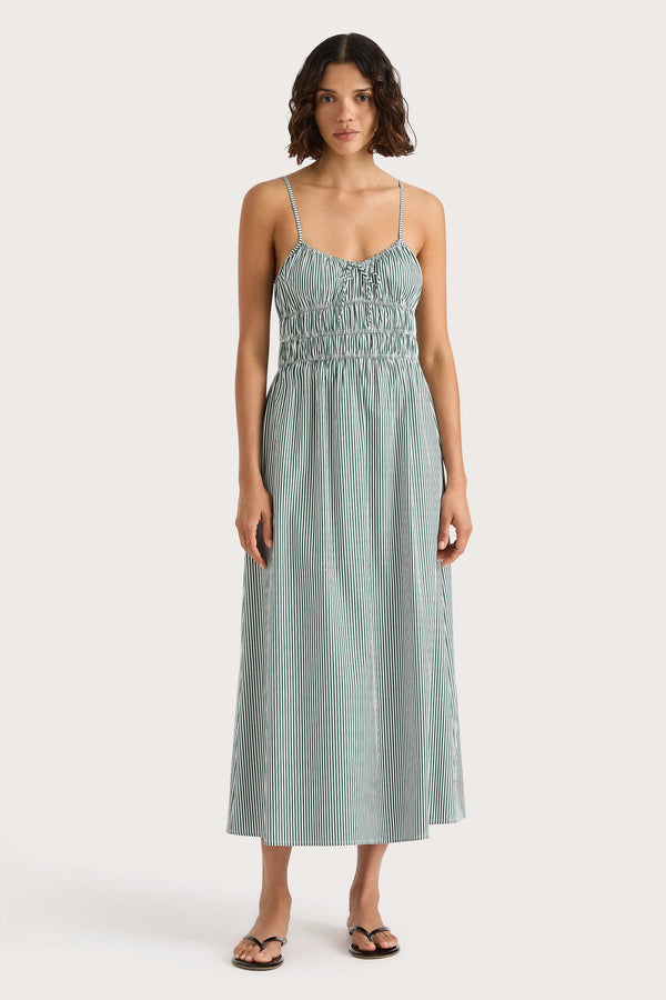 faithfull the brand Marianne Midi Dress Green Stripe