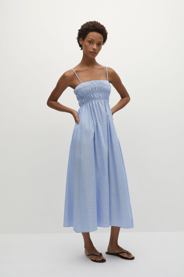 Faithfull The Brand Nica Midi Dress Soft Blue Stripe