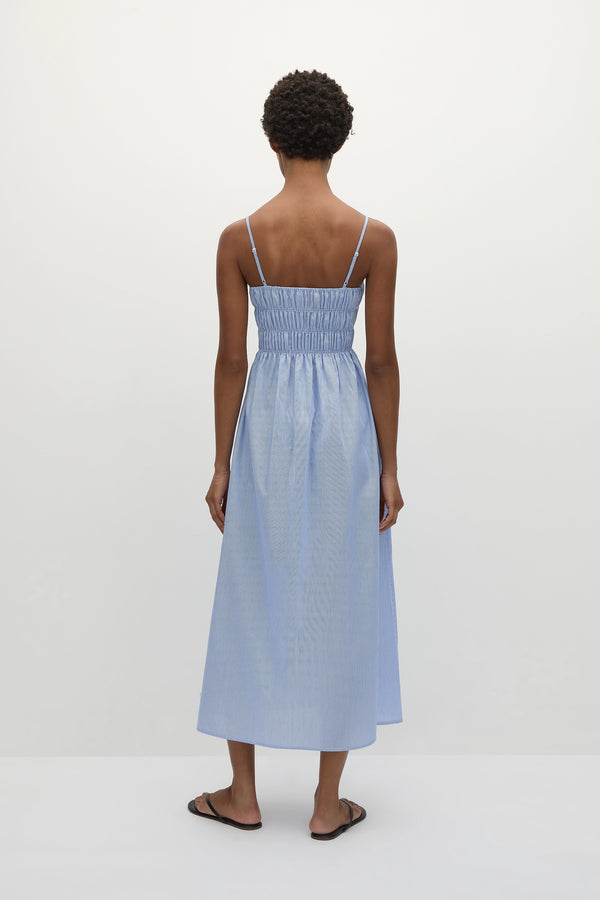 Faithfull The Brand Nica Midi Dress Soft Blue Stripe
