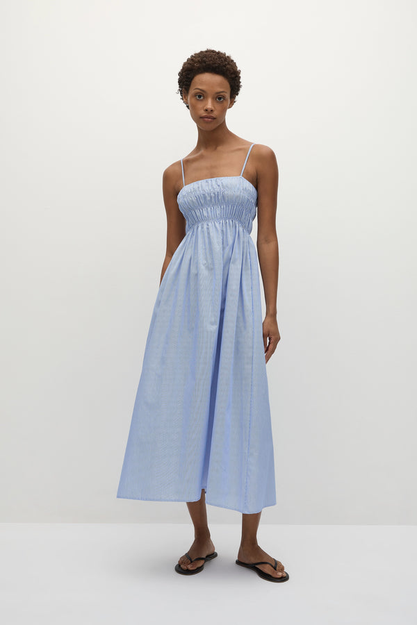 faithfull the brand Nica Midi Dress Soft Blue Stripe