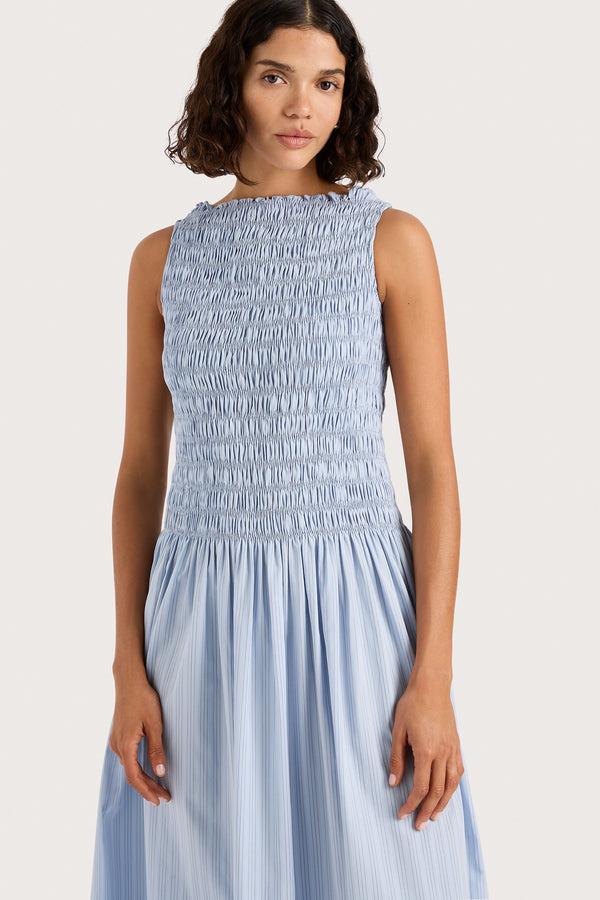 Faithfull The Brand Noa Maxi Dress Blue Pinstripe - Final Sale