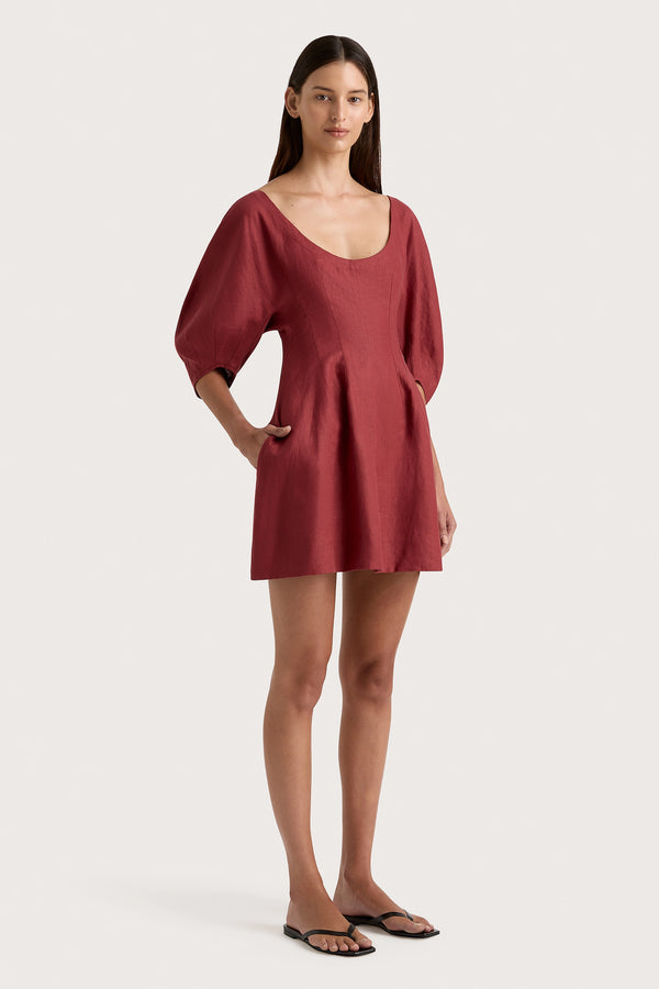 Faithfull The Brand Raynara Mini Dress Wine - Final Sale