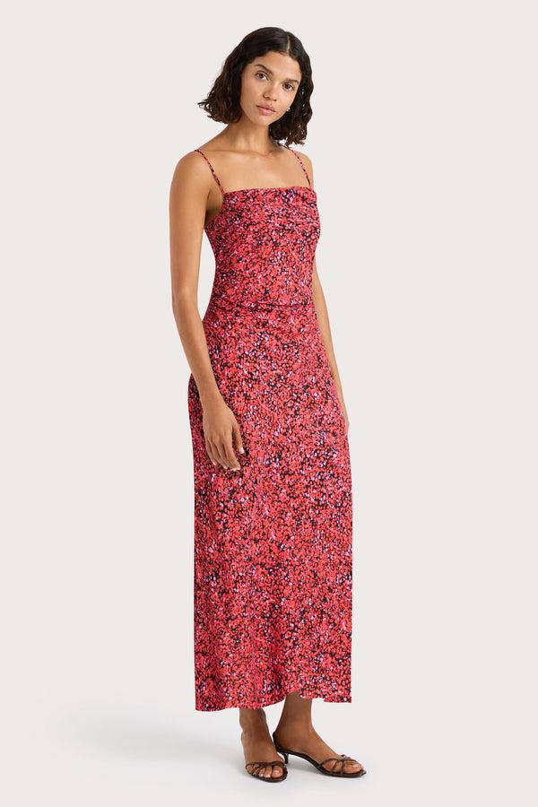 Faithfull The Brand Rosas Midi Dress Meander Micro Red - Final Sale