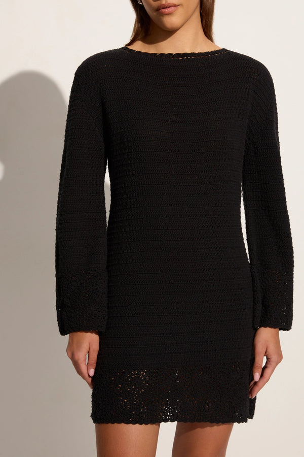 Faithfull The Brand Ruia Handmade Crochet Dress Black - Final Sale