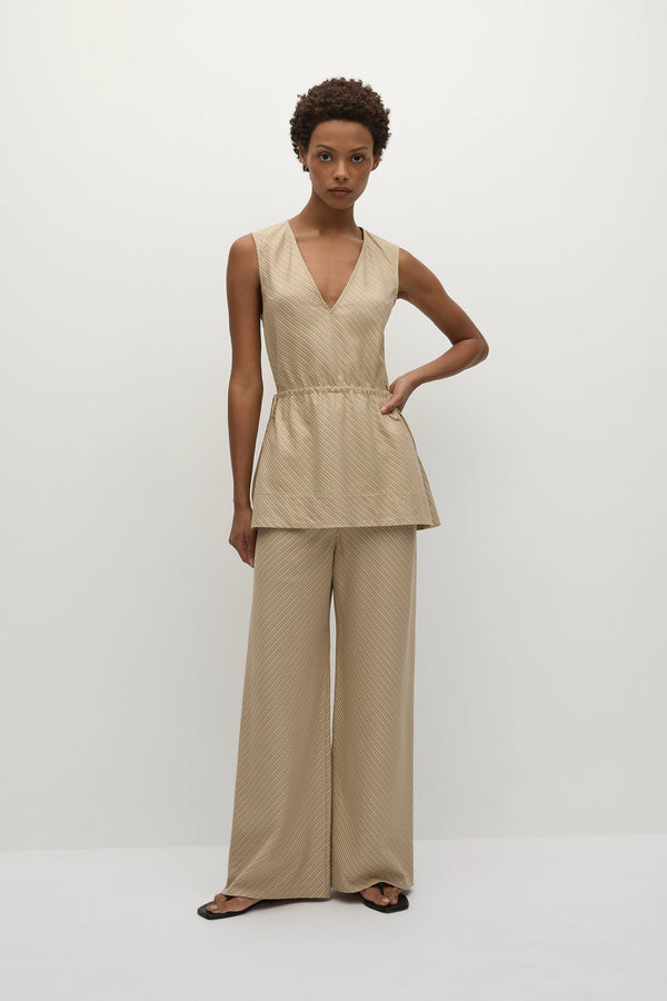 faithfull the brand Selan Pant Pinstripe Fawn White