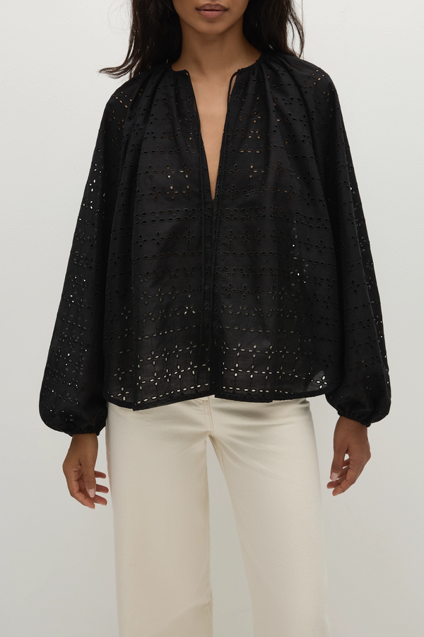 Faithfull The Brand Thora Blouse Agnes Broderie Anglaise Black