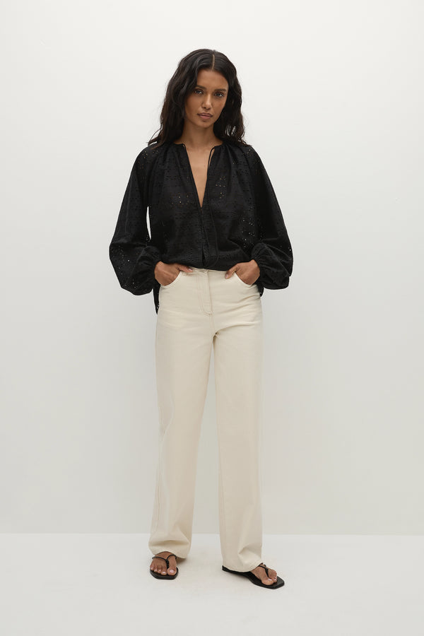 faithfull the brand Thora Blouse Agnes Broderie Anglaise Black