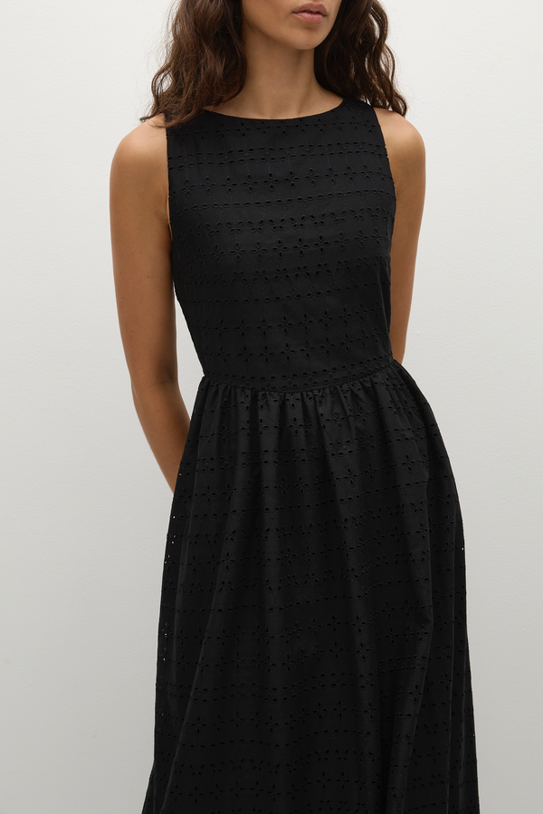 Faithfull The Brand Tuva Midi Dress Agnes Broderie Anglaise Black