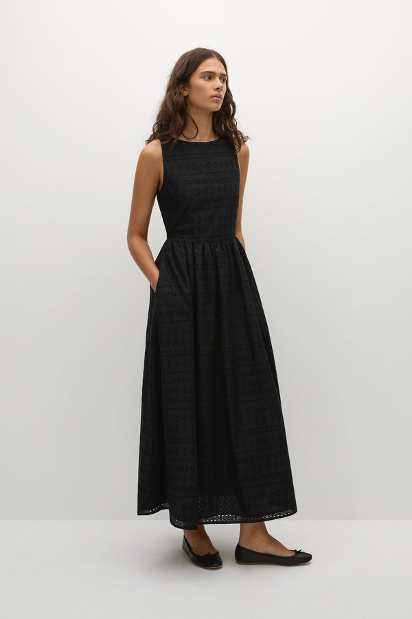 Faithfull The Brand Tuva Midi Dress Agnes Broderie Anglaise Black
