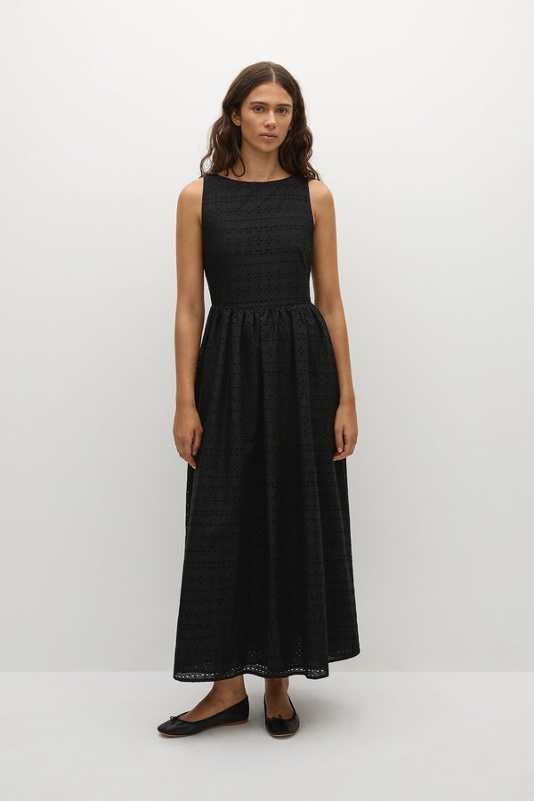 faithfull the brand Tuva Midi Dress Agnes Broderie Anglaise Black