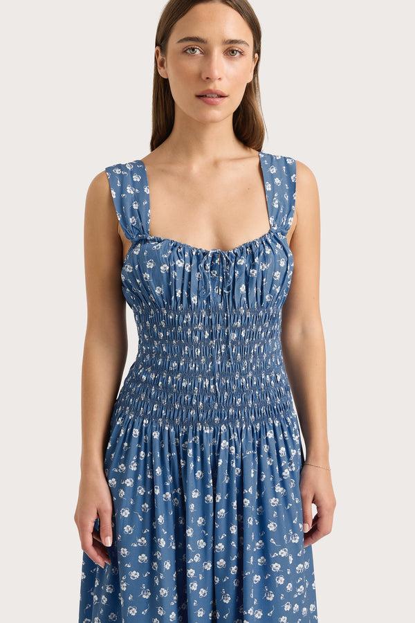 Faithfull The Brand Yerres Midi Dress Floral Blue - Final Sale