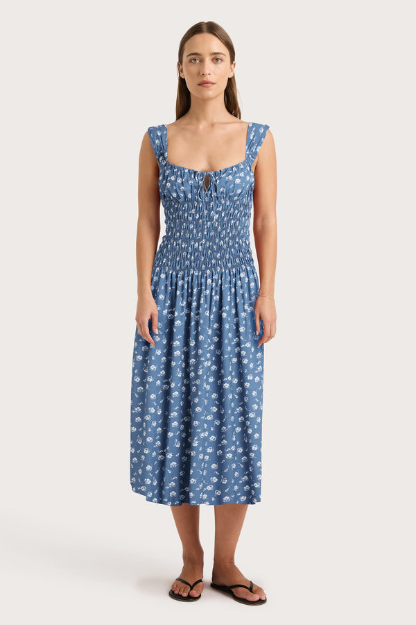 faithfull the brand Yerres Midi Dress Floral Blue - Final Sale