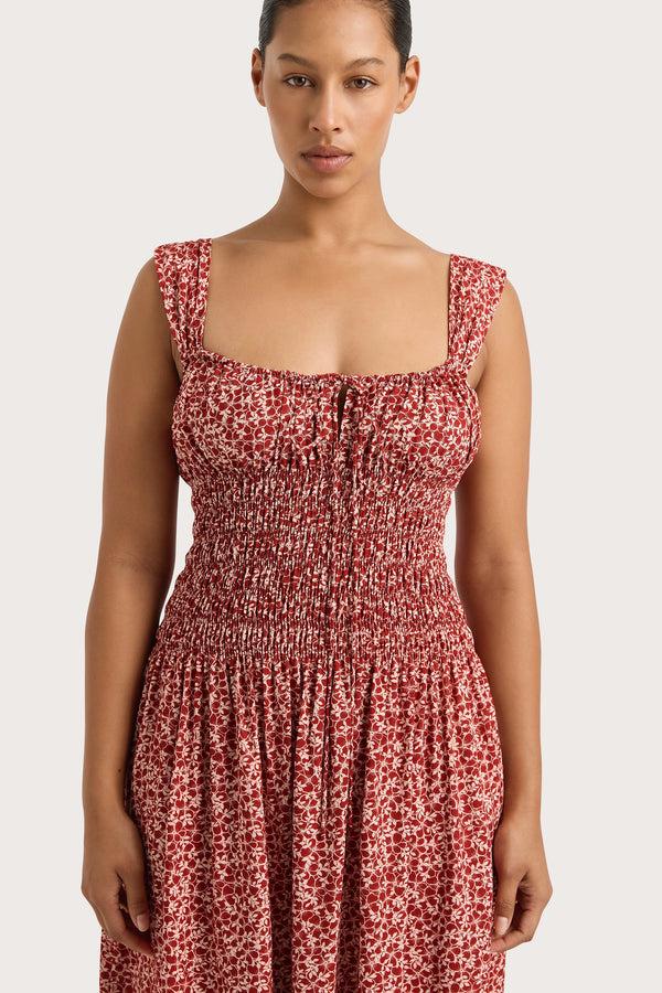 Faithfull The Brand Yerres Midi Dress Peony Stamp Garnet - Final Sale