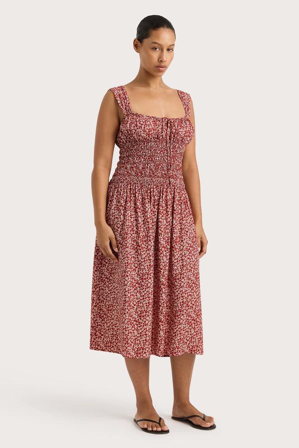 Faithfull The Brand Yerres Midi Dress Peony Stamp Garnet - Final Sale