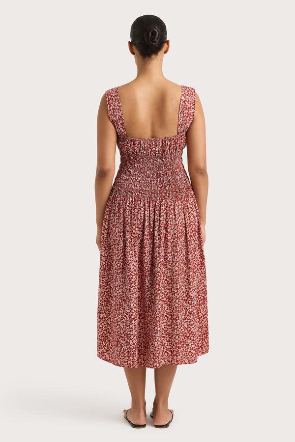 Faithfull The Brand Yerres Midi Dress Peony Stamp Garnet - Final Sale