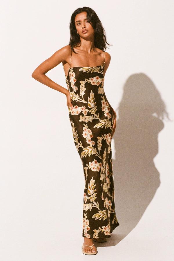 Faithfull The Brand Yolaine Midi Dress Jardin Floral Chocolate