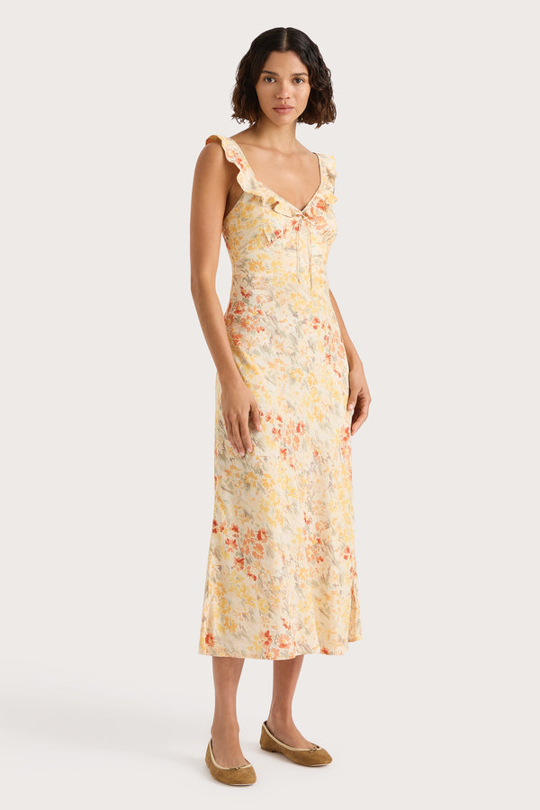 Faithfull The Brand Yvonne Midi Dress Adeline Floral Yellow