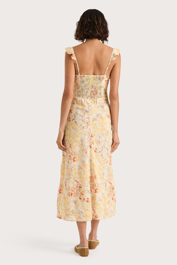 Faithfull The Brand Yvonne Midi Dress Adeline Floral Yellow