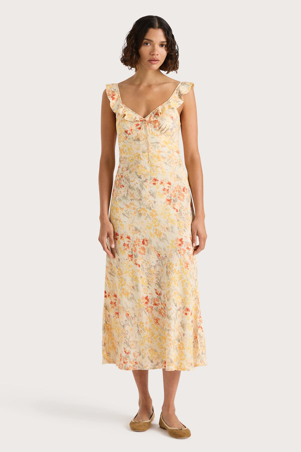 faithfull the brand Yvonne Midi Dress Adeline Floral Yellow