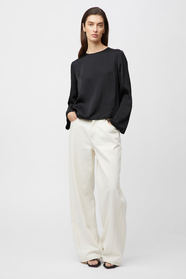 fall winter spring summer Anouk Simple Long Sleeve Viscose Blouse Jet Black