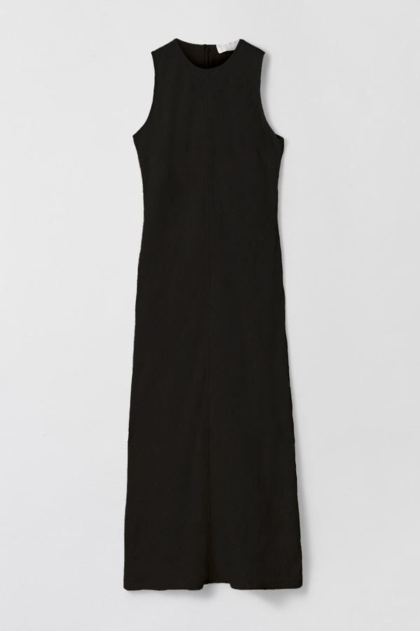 fall winter spring summer Bias Cut Linen Dress Jet Black