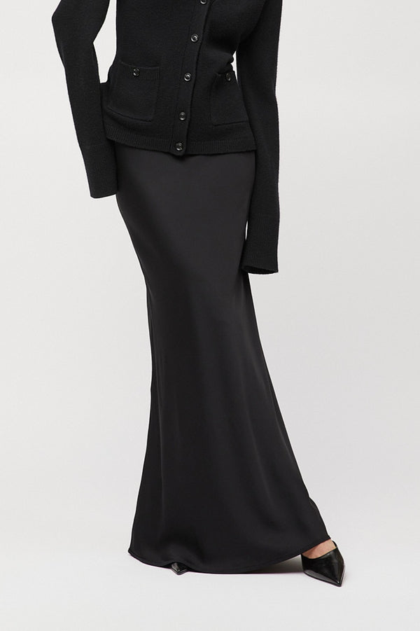 fall winter spring summer Bias Cut Maxi Skirt Jet Black