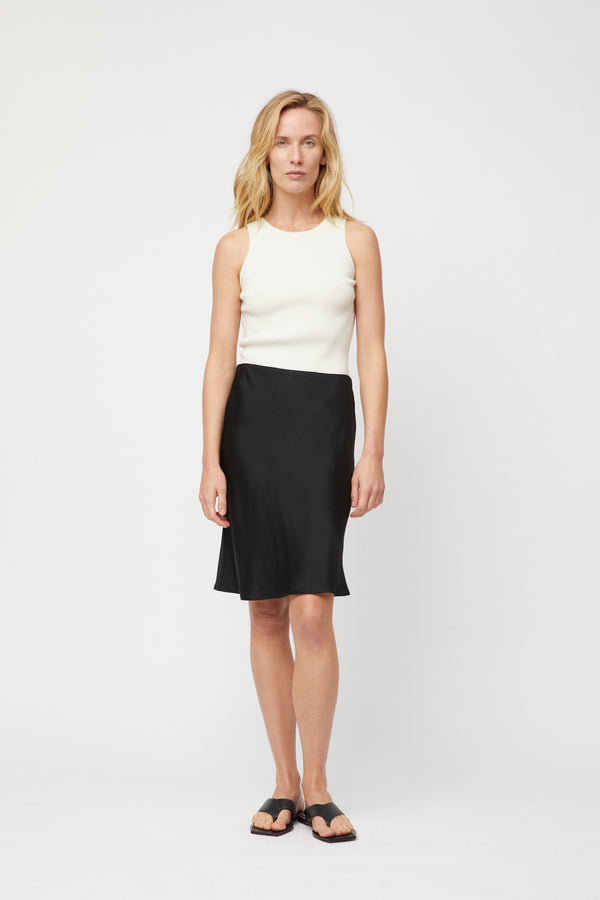fall winter spring summer Bias Cut Mini Skirt Jet Black
