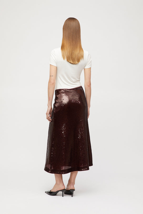 Fall Winter Spring Summer Bias Cut Sequin Skirt Dark Burgundy