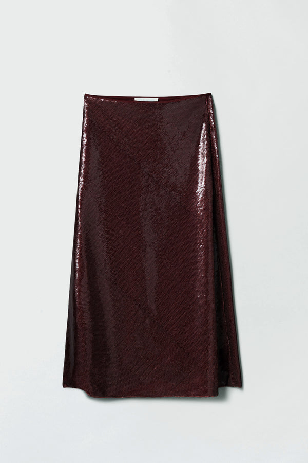 fall winter spring summer Bias Cut Sequin Skirt Dark Burgundy