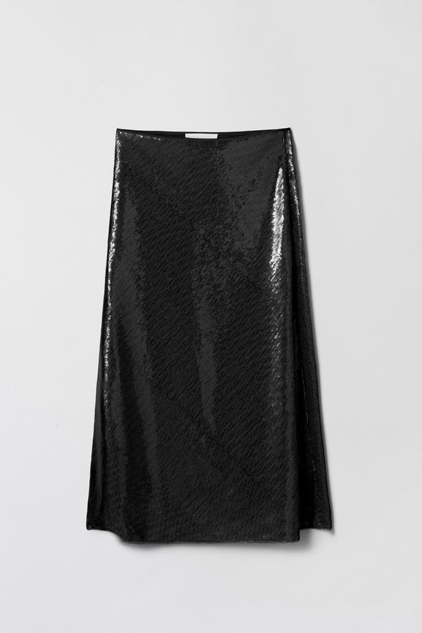 Fall Winter Spring Summer Bias Cut Sequin Skirt Jet Black
