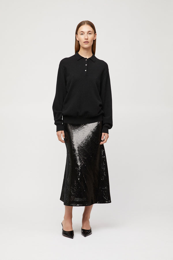 Fall Winter Spring Summer Bias Cut Sequin Skirt Jet Black