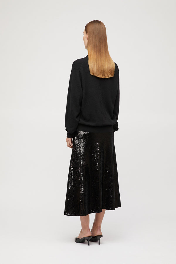 Fall Winter Spring Summer Bias Cut Sequin Skirt Jet Black