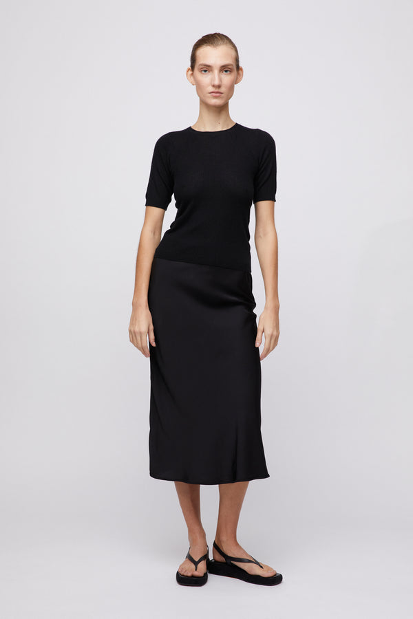 Fall Winter Spring Summer Bias Cut Slip Skirt Jet Black