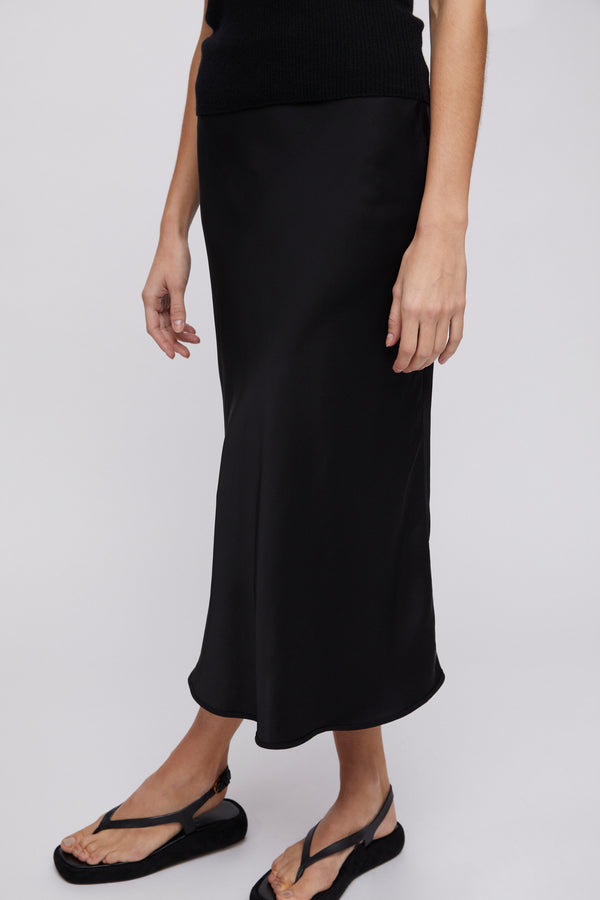 Fall Winter Spring Summer Bias Cut Slip Skirt Jet Black