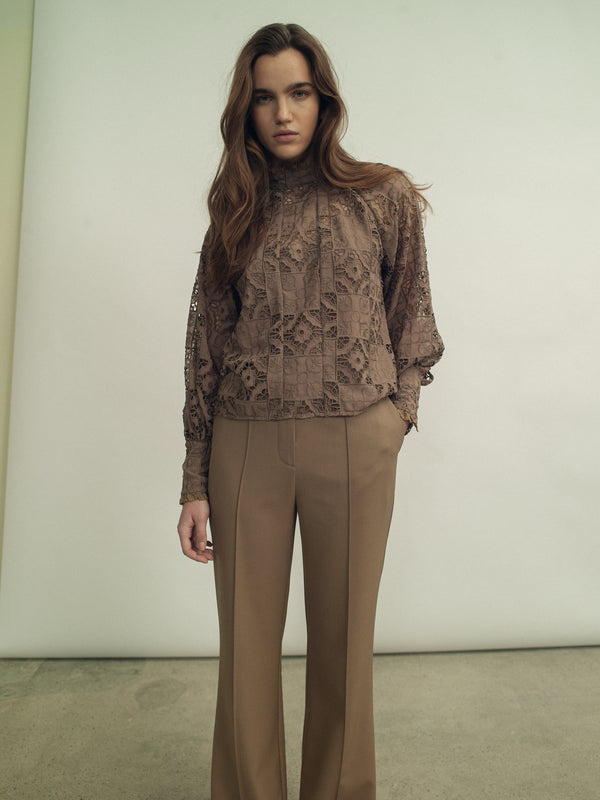 Fall Winter Spring Summer Broderie Anglaise Top Dusty Olive