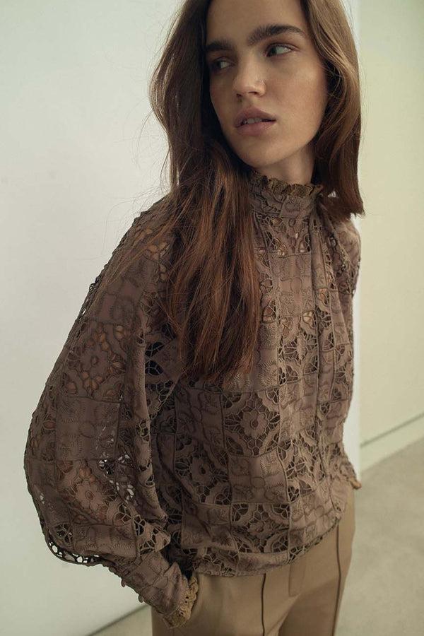 fall winter spring summer Broderie Anglaise Top Dusty Olive