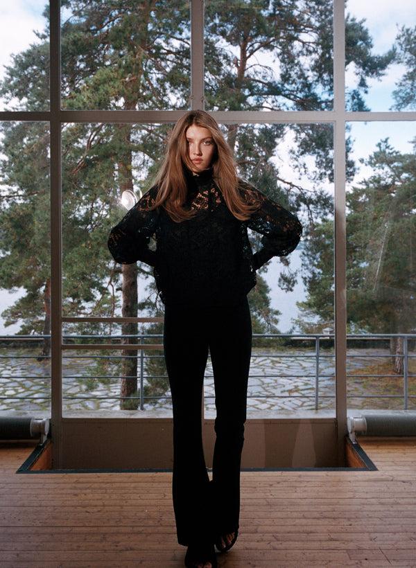 Fall Winter Spring Summer Broderie Anglaise Top Jet Black