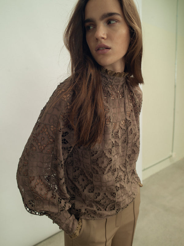 Fall Winter Spring Summer Broderie Anglaise Top Jet Black