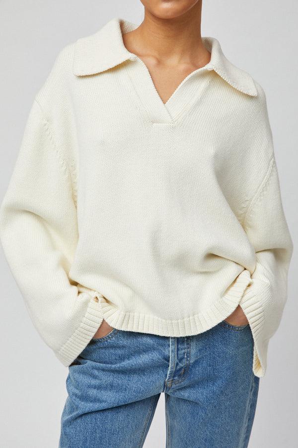 Fall Winter Spring Summer Cape Cod Cotton Polo Sweater Cream