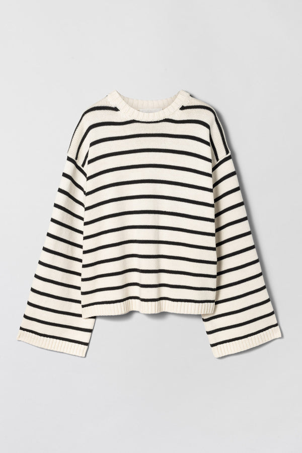 Fall Winter Spring Summer Cape Cod Cotton Sweater Cream Black Stripe